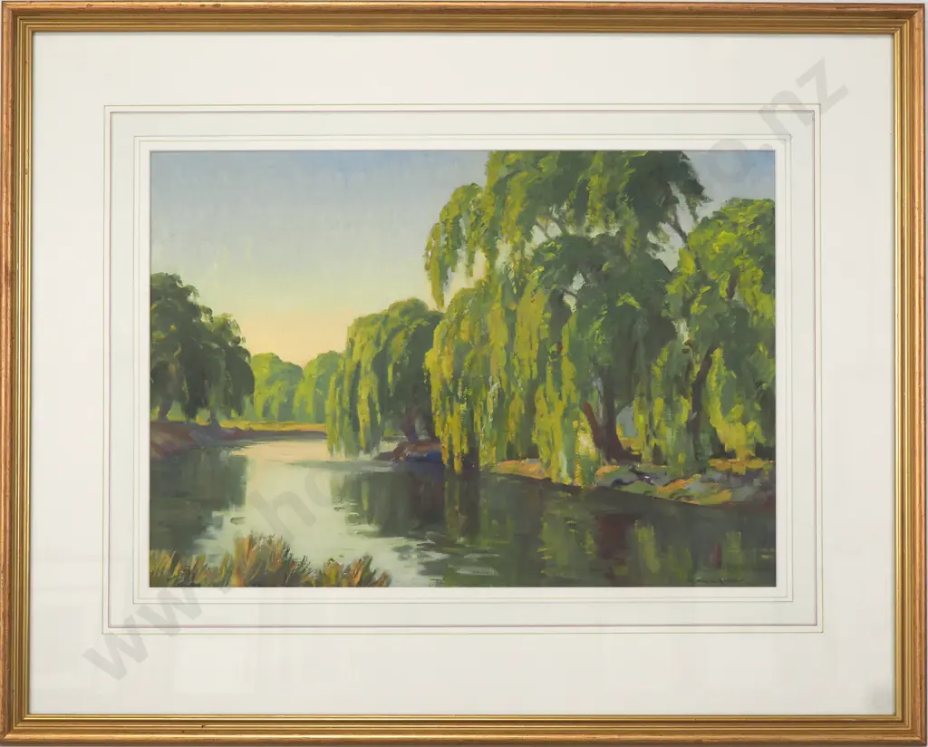 Walter Basil Honour  - Willows, Avon River, Hagley Park, Oil on Canvas Board Image 1++
