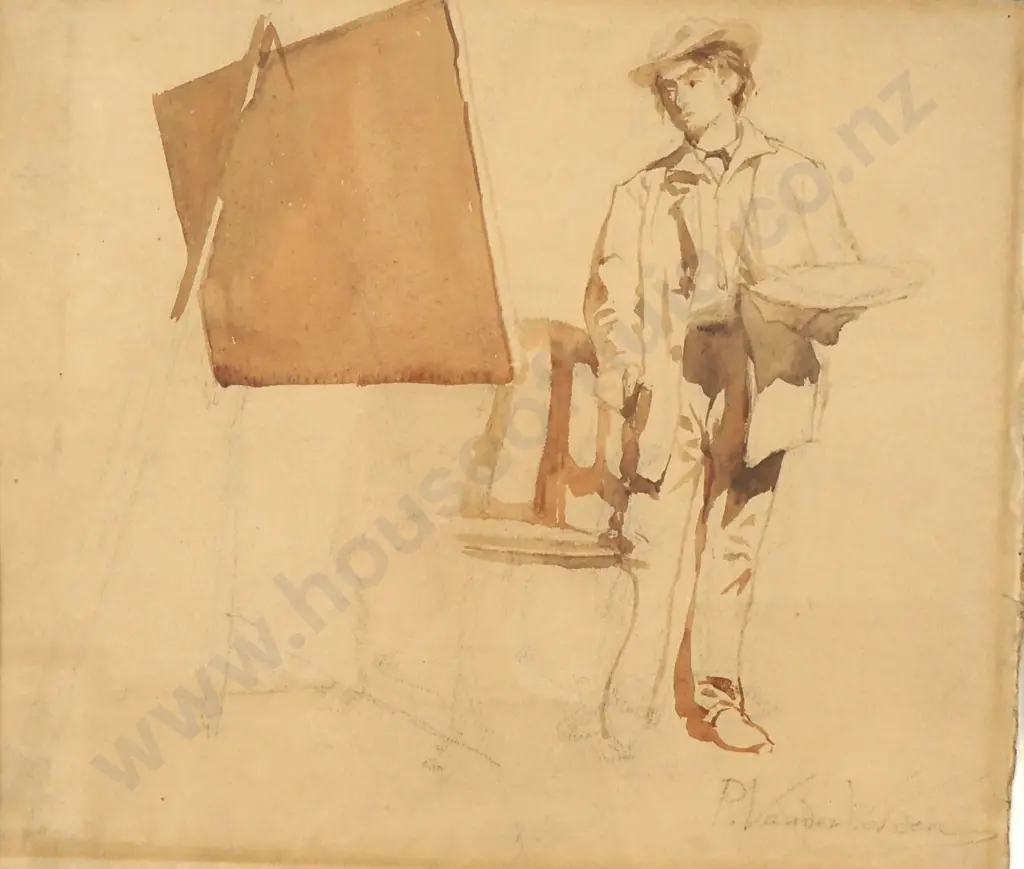 Petrus Van der Velden - Self Portrait, Watercolour & Graphite on Paper Image 1++