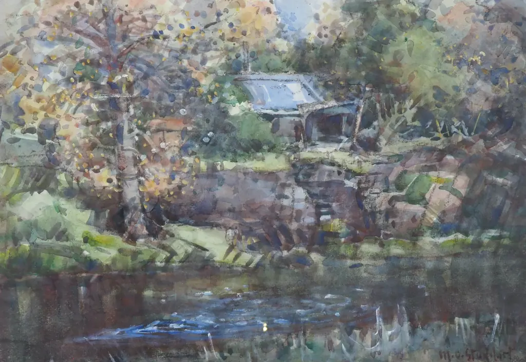 Margaret Stoddart - Cottage on a River, Watercolour Image 1++