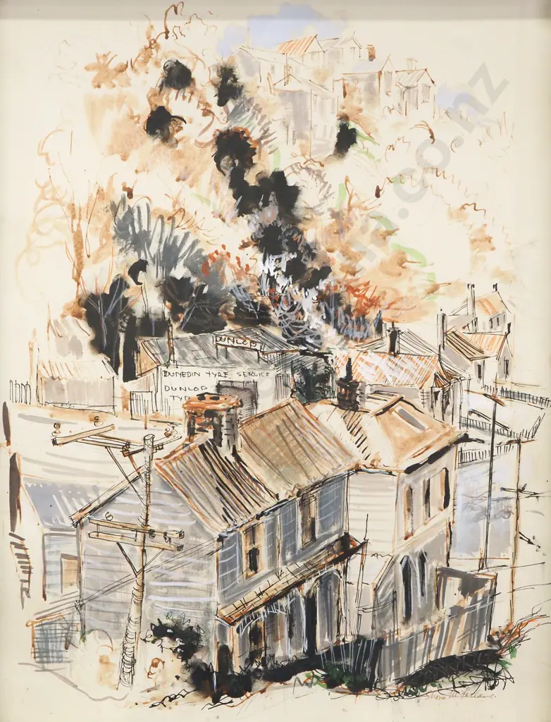 Shona Macfarlane - Dunedin Villas, Watercolour & Pen Image 1++