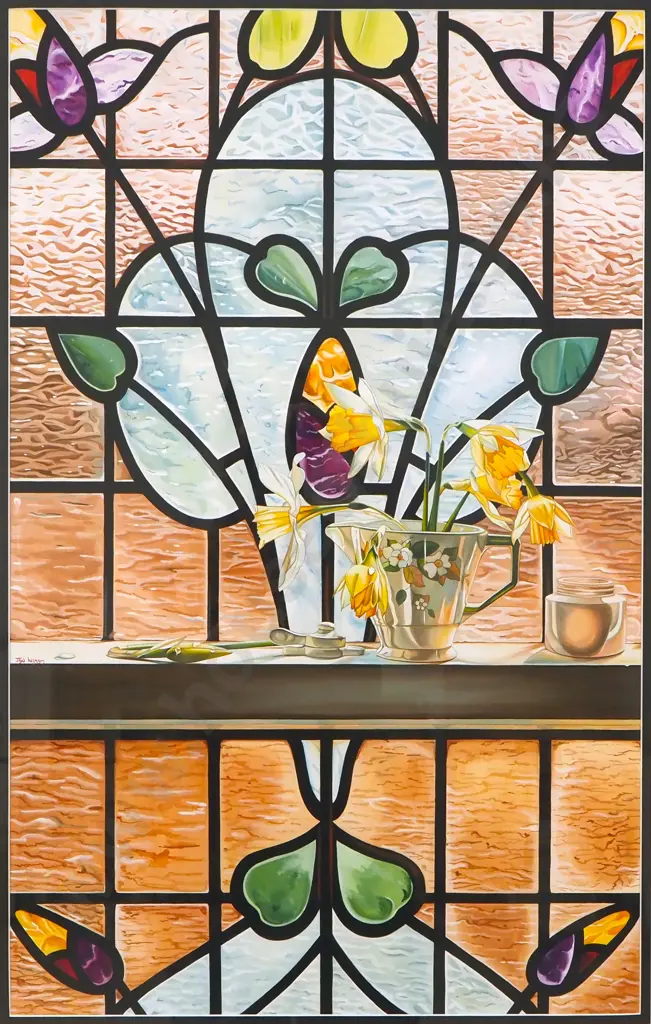 Jan Ingram - Stained Glass Window With Daffodils, Watercolour Image 1++