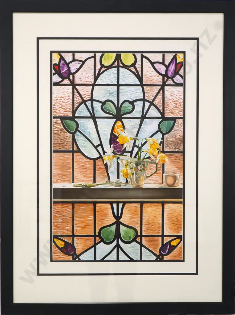 Jan Ingram - Stained Glass Window With Daffodils, Watercolour Image 1++