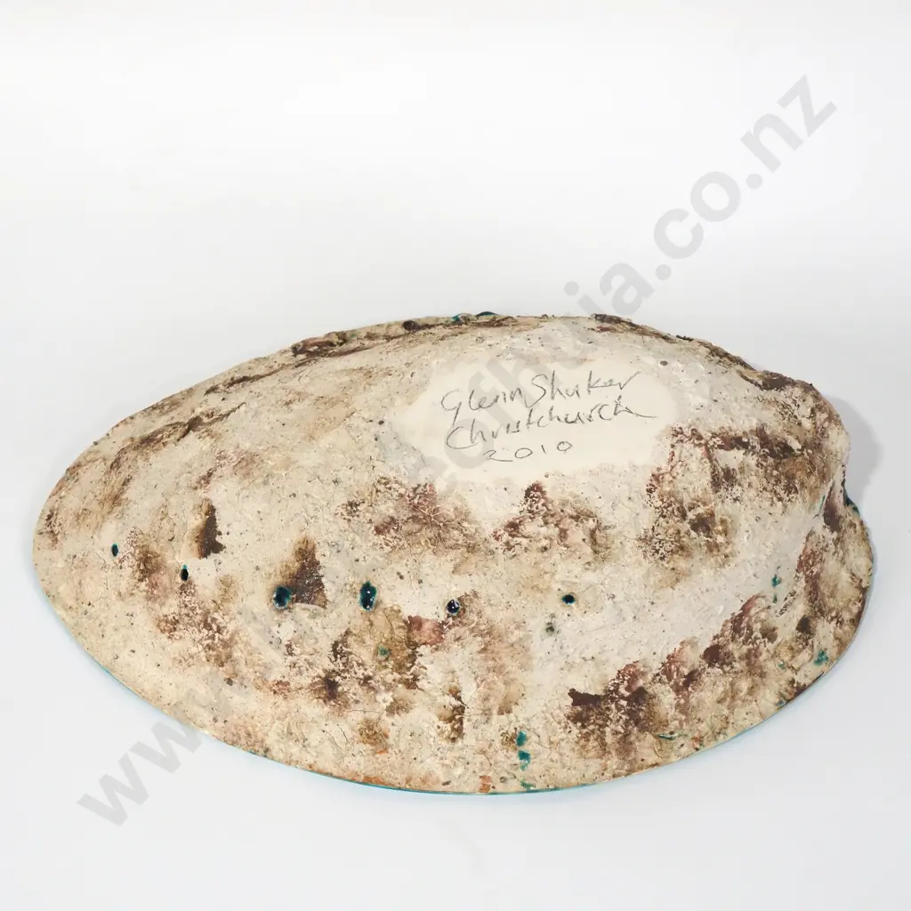 Glen Shuker: Bowl In The Form Of  a Paua Shell w Turquoise Glaze. Pottery Image 1++