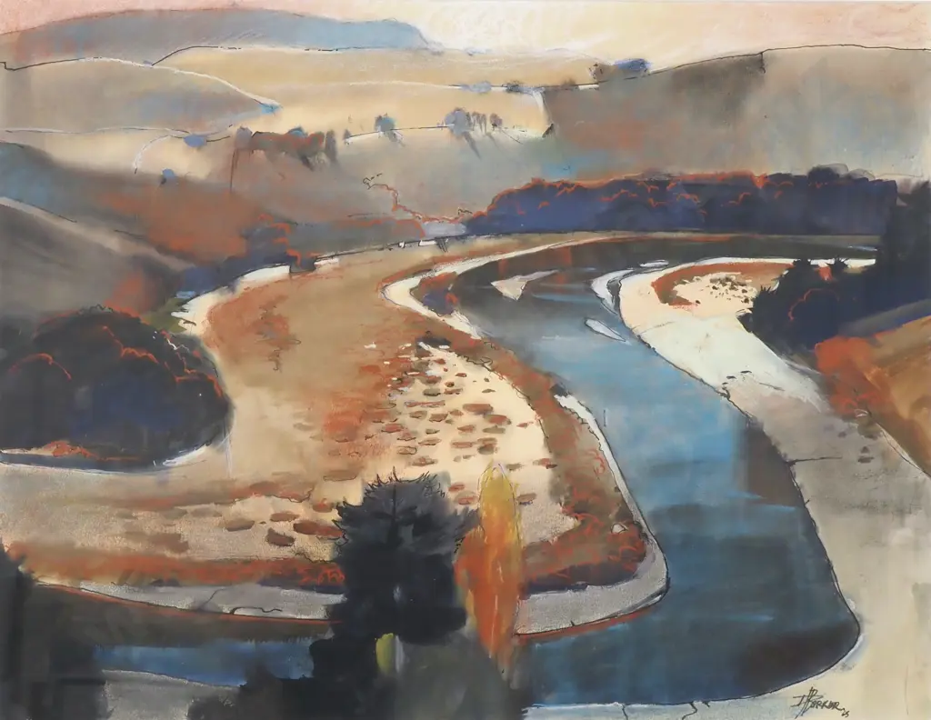 David J. Barker 'Puhoi River' Ink, Watercolour & Pastel On Cotton Rag (1963) Image 1++