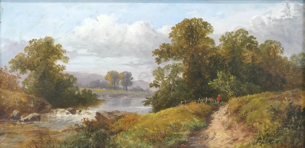 Thomas Stanley Barber - English Country Scene w Figure, Oil Image 1++