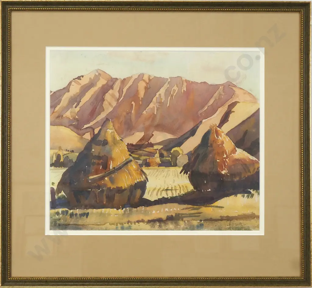 Edgar Cassilis Seelye - Haystacks, Watercolour Image 1++