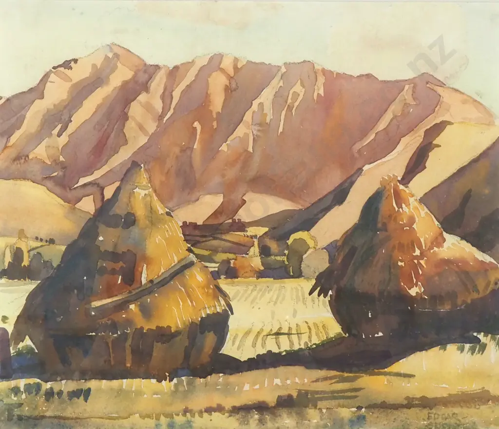 Edgar Cassilis Seelye - Haystacks, Watercolour Image 1++