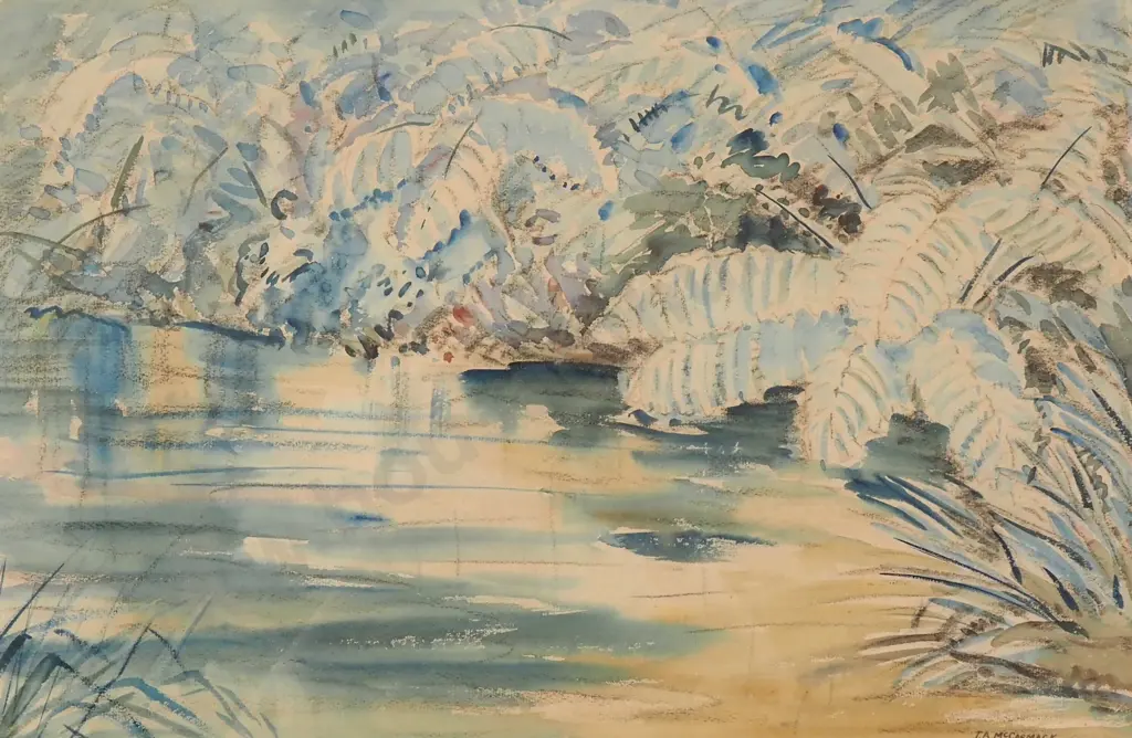 Thomas Arthur McCormack, Riverbank & Ferns, Watercolour Image 1++