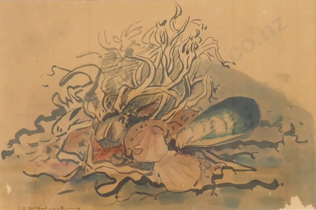 Thomas Arthur McCormack - Still Life with Mussels & Clams, Ink & Watercolour Image 1++