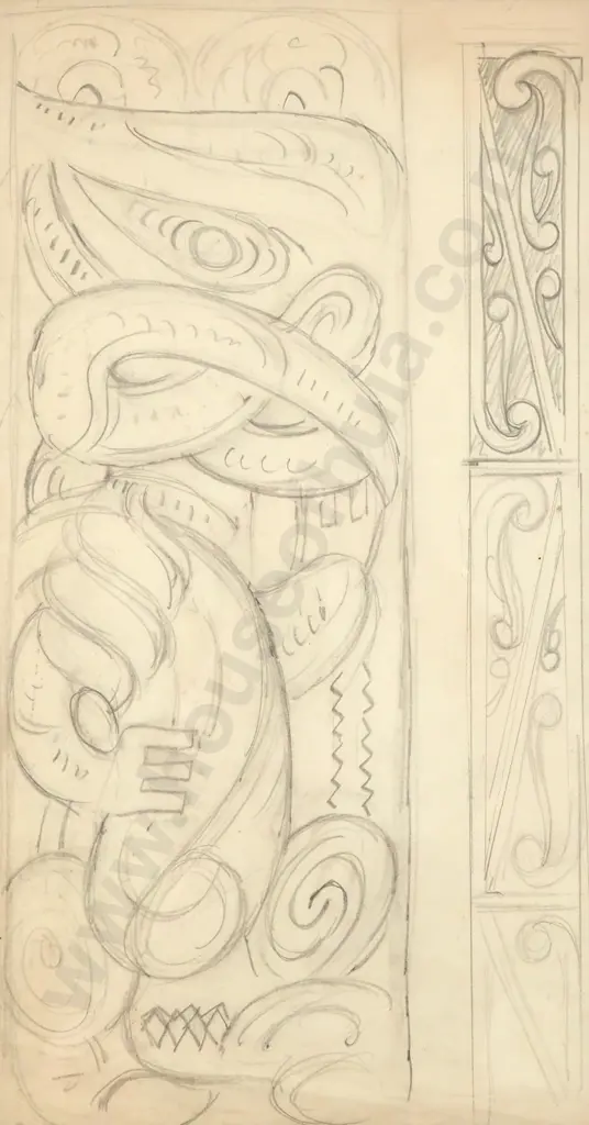 John Weeks - Pouwhenua study (1930), Graphite Image 1++