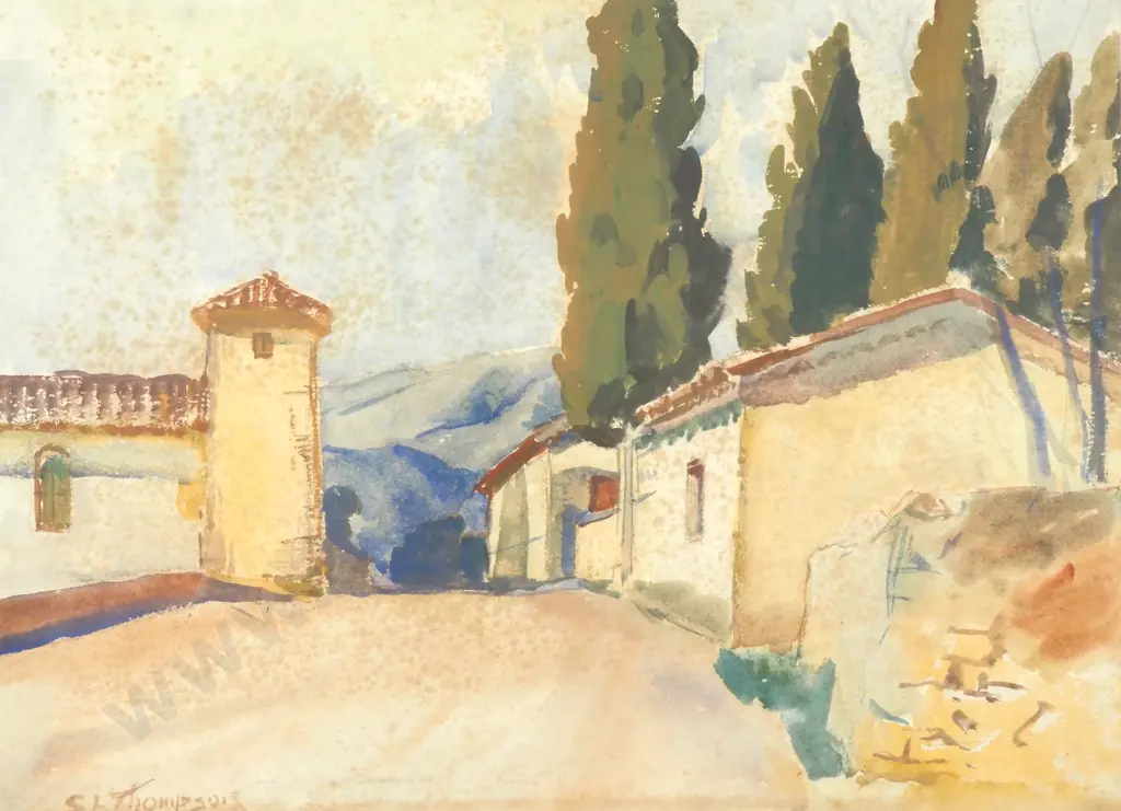 Sydney Lough Thompson - European Village Scene, Watercolour Image 1++