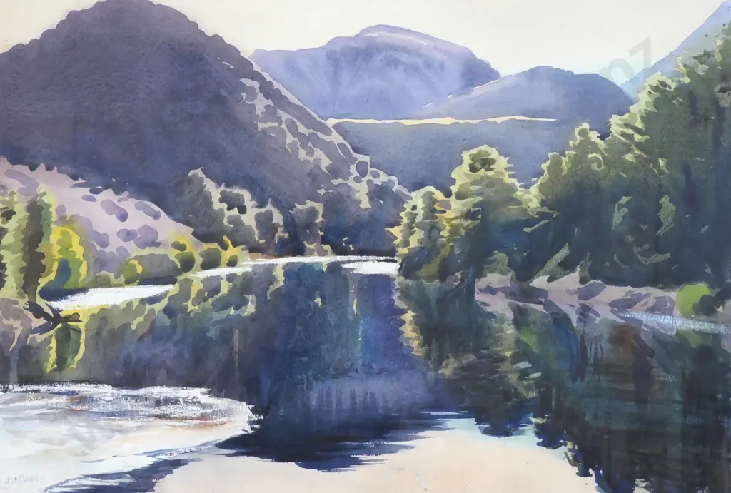 A A Deans - The Red Lake Near Lake Coleridge, Watercolour (1982) Image 1++