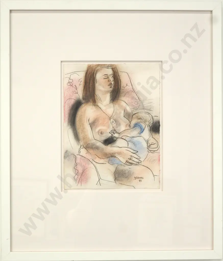 Lindsay Crooks - Mother & Child, Pastel on Paper, (1989) Image 1++