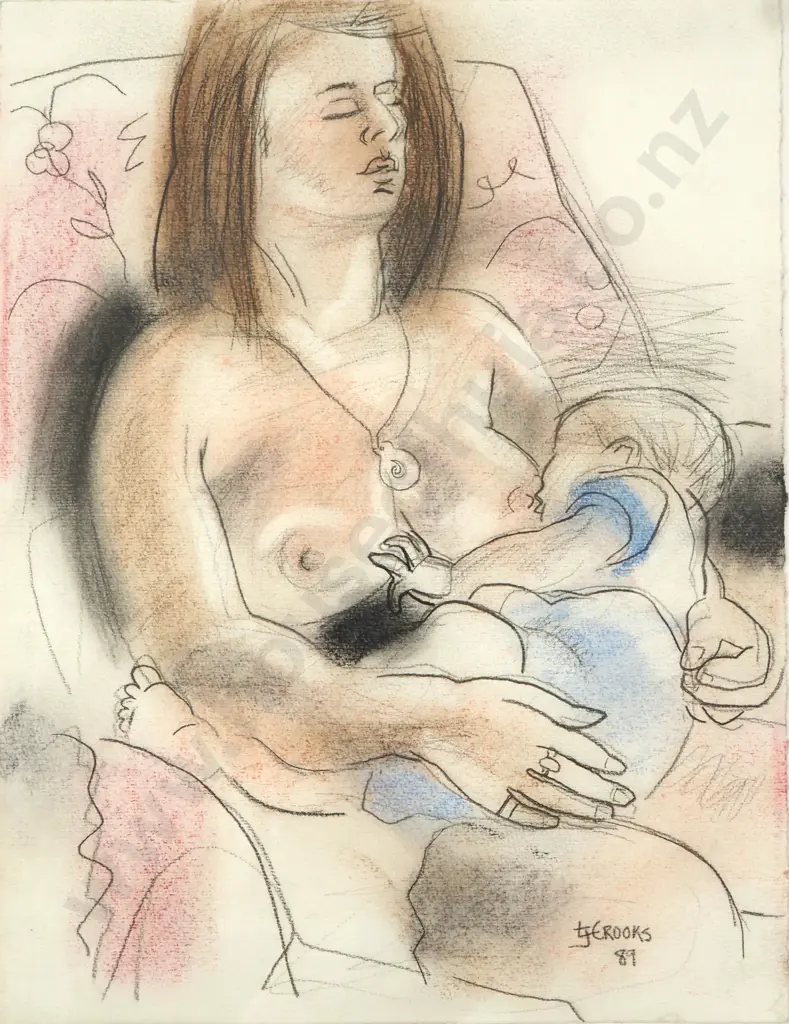 Lindsay Crooks - Mother & Child, Pastel on Paper, (1989) Image 1++