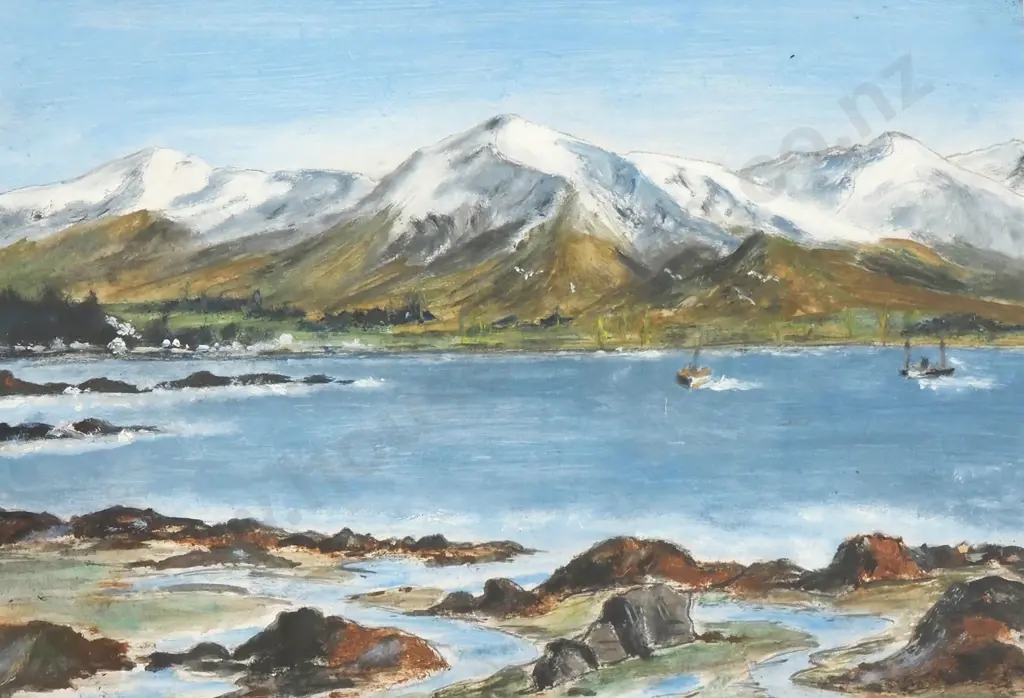 Franz Weiner - Coastal Scene w Boats, Gouache & Pencil Image 1++