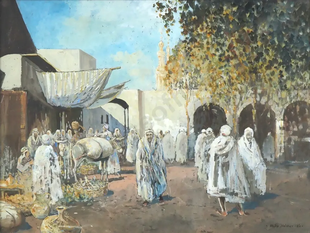 Blythe Fletcher - Arab Market Scene, Watercolour & Gouache Image 1++