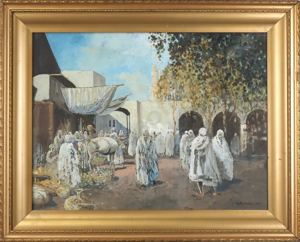 Blythe Fletcher - Arab Market Scene, Watercolour & Gouache Image 1++