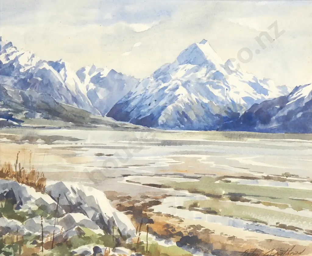 Aston Greathead - Mount Cook & Tasman Glacier, Watercolour Image 1++