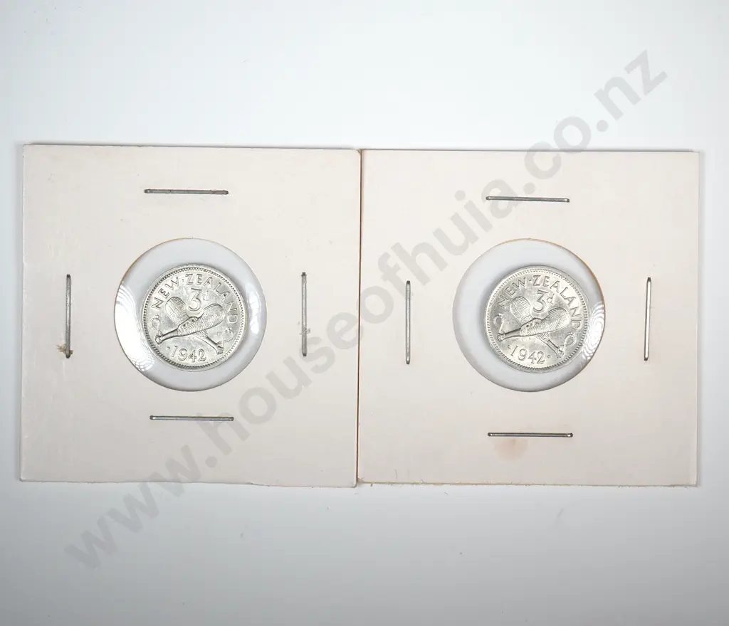 Two 1942 New Zealand Threepence's - Better Grades Image 1++