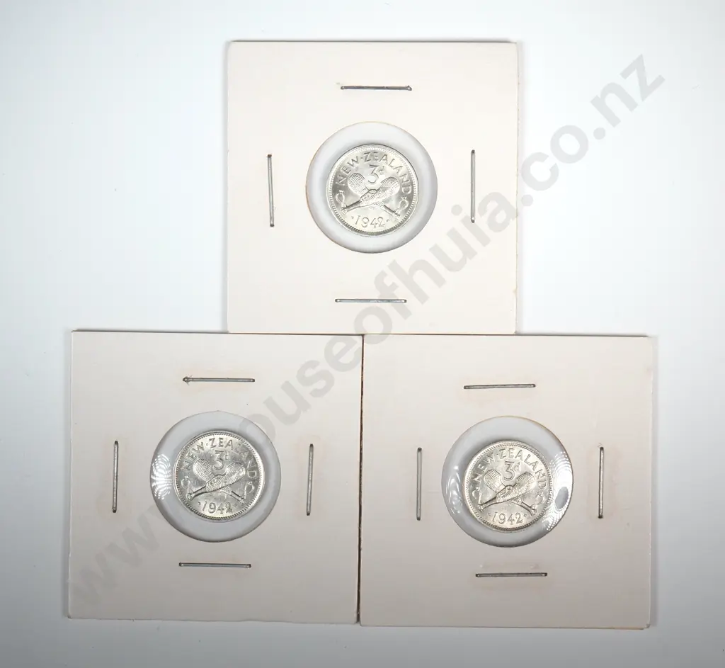 Three 1942 New Zealand Threepence's - Better Grades Image 1++