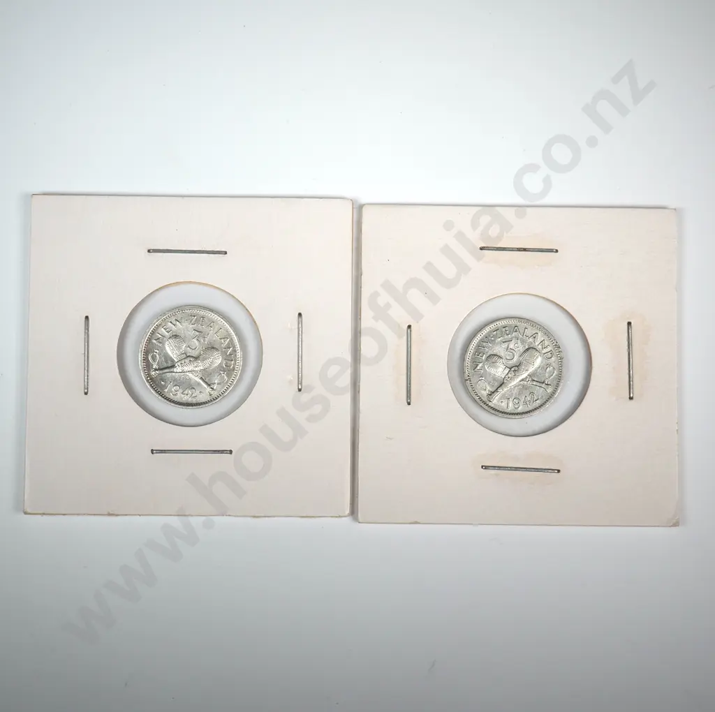 Two 1942 New Zealand Threepence's - Better Grades Image 1++