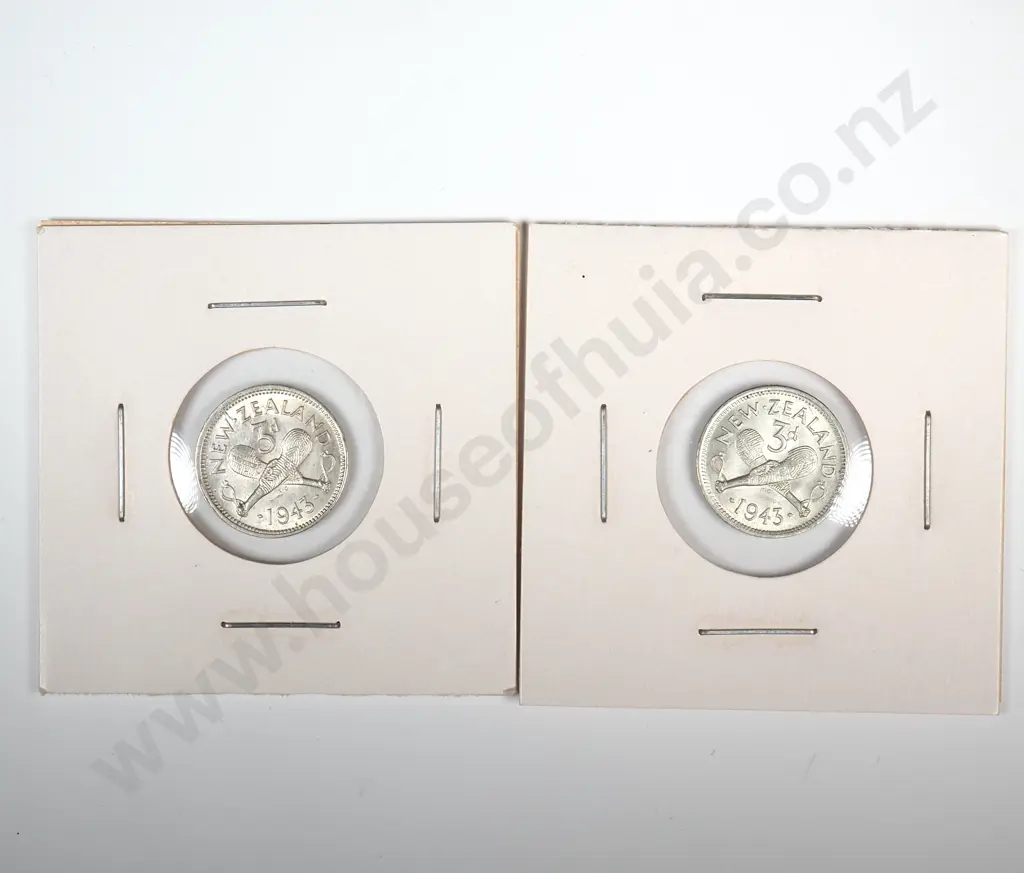 Two 1943 New Zealand Threepence's - Better Grades Image 1++