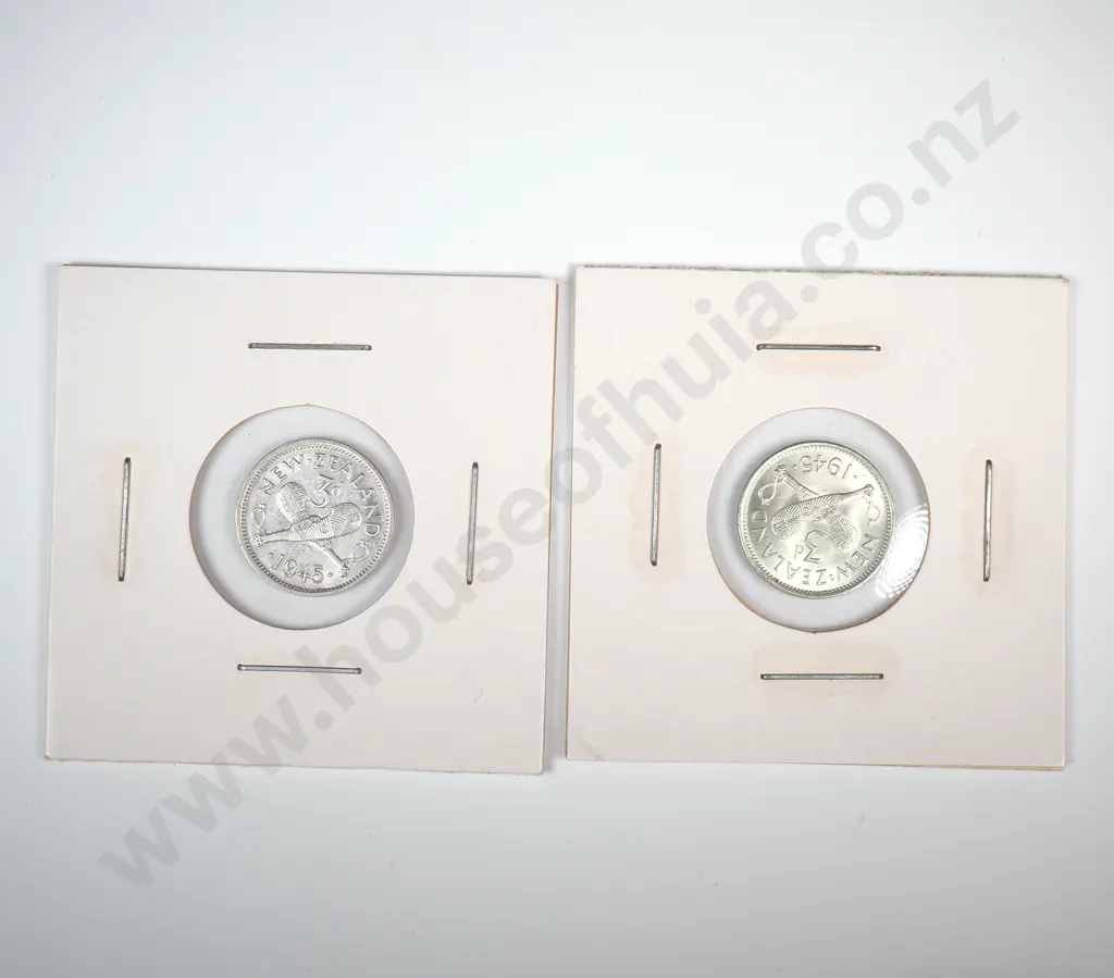 Two 1945 New Zealand Threepence's - Better Grades Image 1++