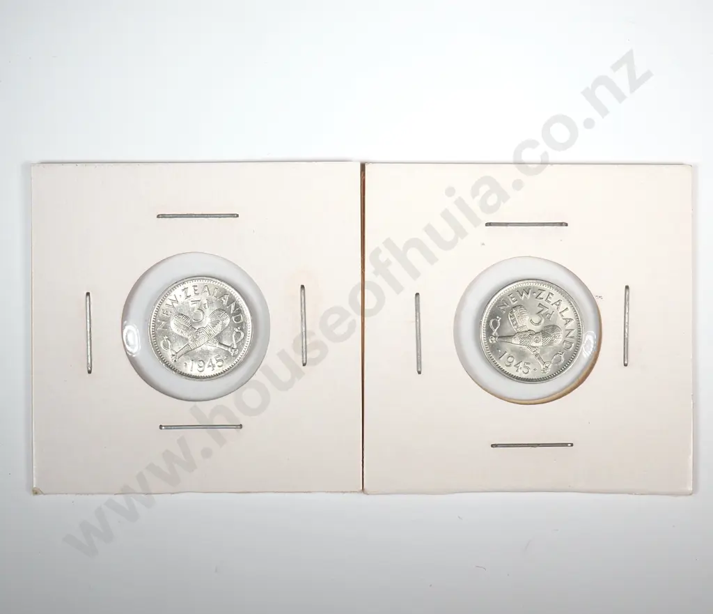 Two 1945 New Zealand Threepence's - Better Grades Image 1++