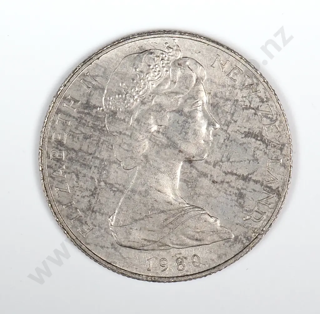 1980 New Zealand 5 Cent Error Coin - Split Planchet - Weight 1.4 Grams Image 1++