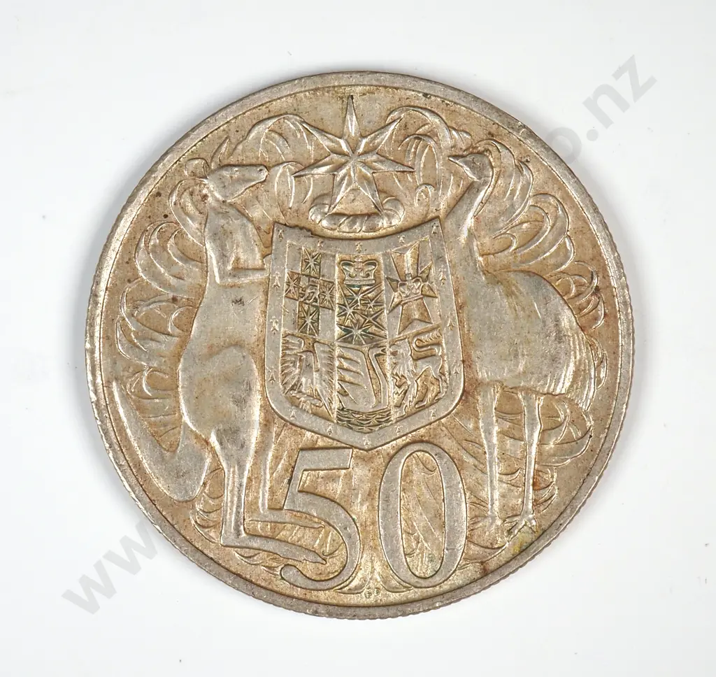 1966 Australia 80% Silver 50 Cent Coin  Image 1++
