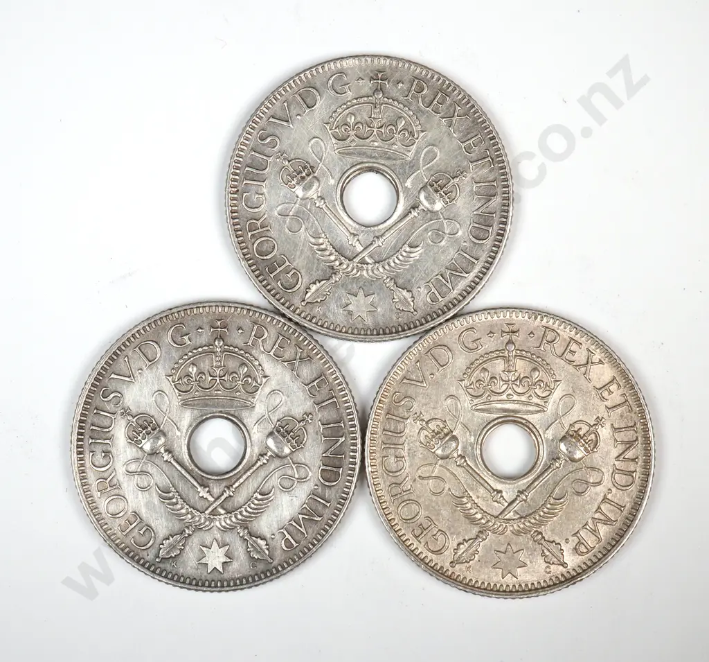Three 1935 Territory of New Guinea One Shilling Coins  - Better Grades  Image 1++