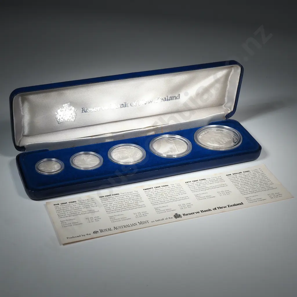 1990 New Zealand Sterling Silver Five Coin Set  Image 1++
