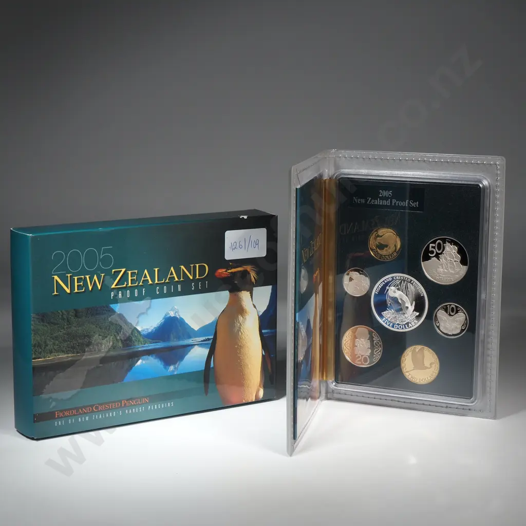 2005 New Zealand Proof Coin Set w Silver One Dollar Coin CV $175 Image 1++