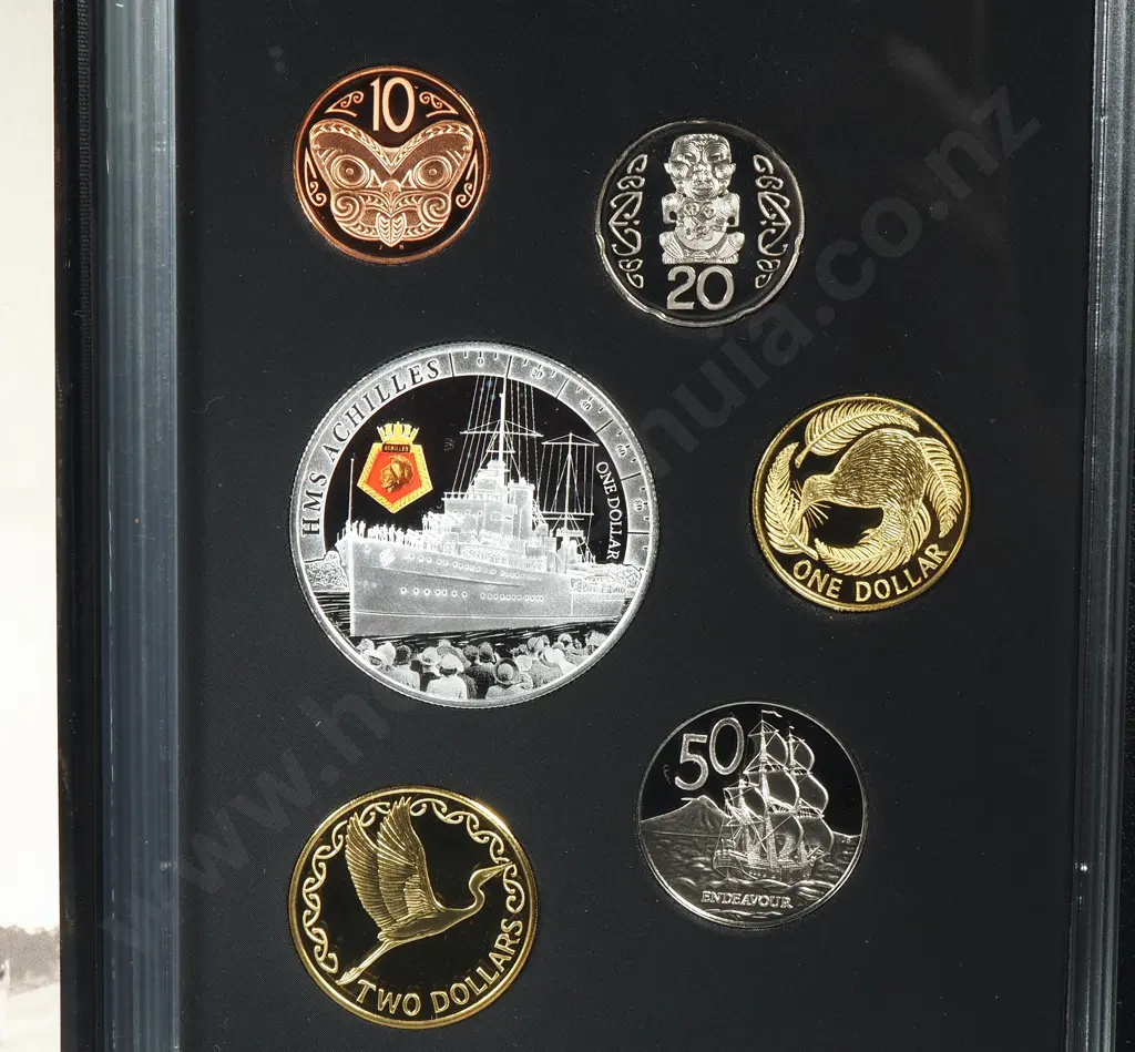 2014 New Zealand Proof Currency Set - One Ounce Silver Proof HMS Achilles Coin  Image 1++