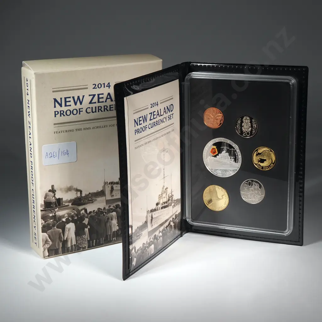 2014 New Zealand Proof Currency Set - One Ounce Silver Proof HMS Achilles Coin  Image 1++