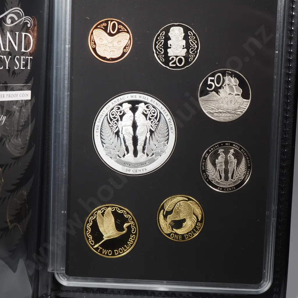 2015 New Zealand Proof Currency Set w One Ounce Silver Proof Spirit of Anzac Coin  Image 1++