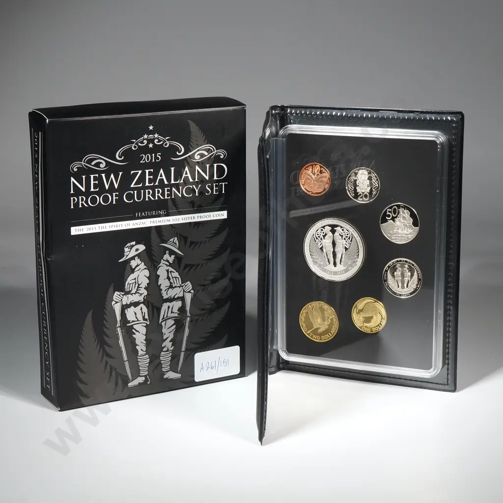 2015 New Zealand Proof Currency Set w One Ounce Silver Proof Spirit of Anzac Coin  Image 1++