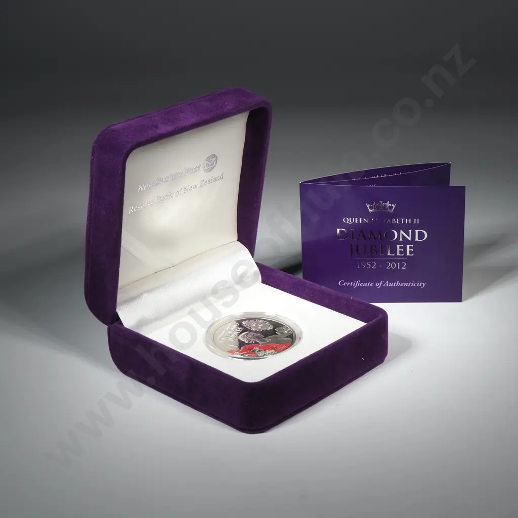 1952-2012 New Zealand Queen Elizabeth II Diamond Jubilee- One Ounce Silver Proof Coin Image 1++