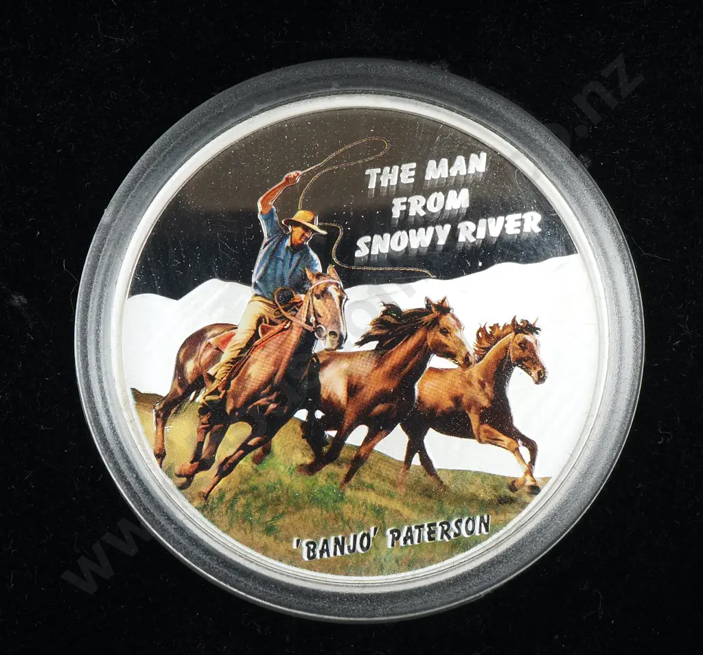 2010 Tuvalu "Banjo" Paterson The Man from Snowy River Proof One Ounce Silver Coin  Image 1++