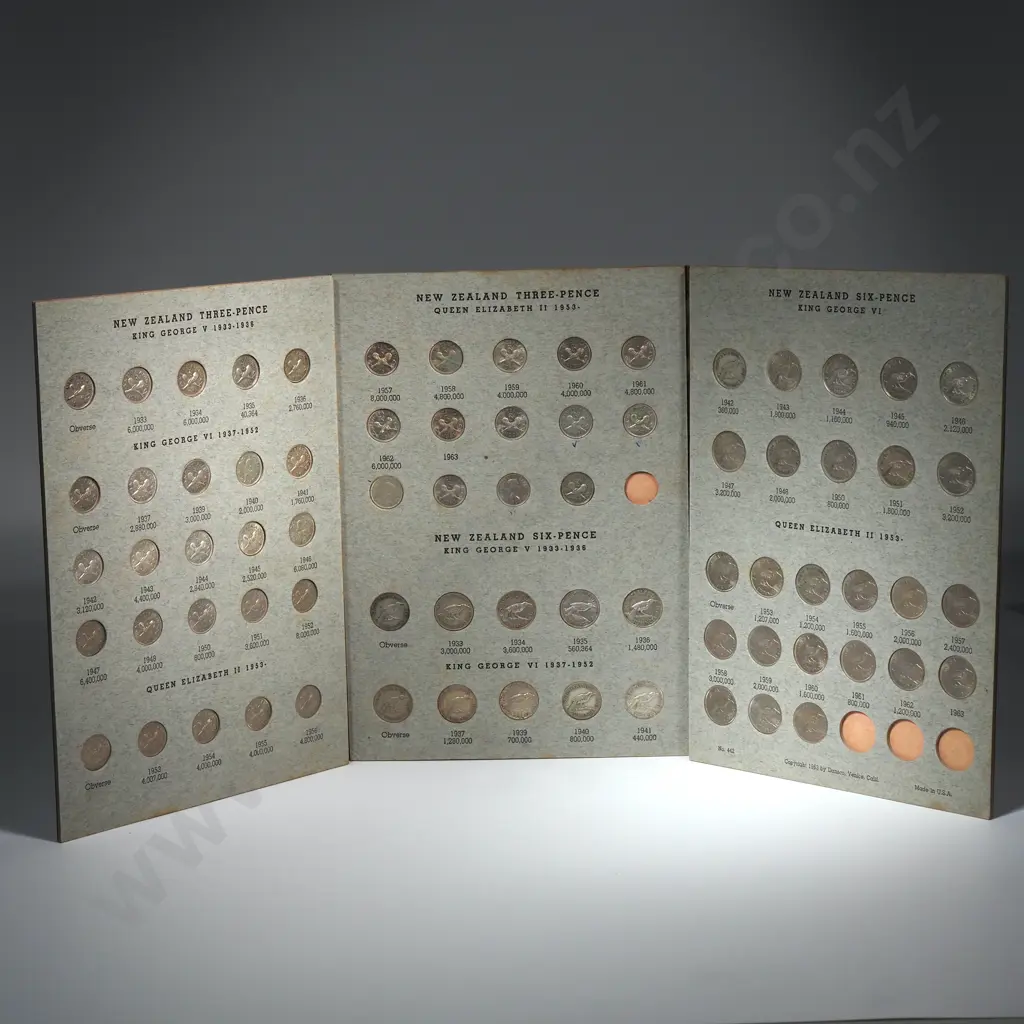 New Zealand Threepence & Sixpence Album incl 1935 Threepence  Image 1++