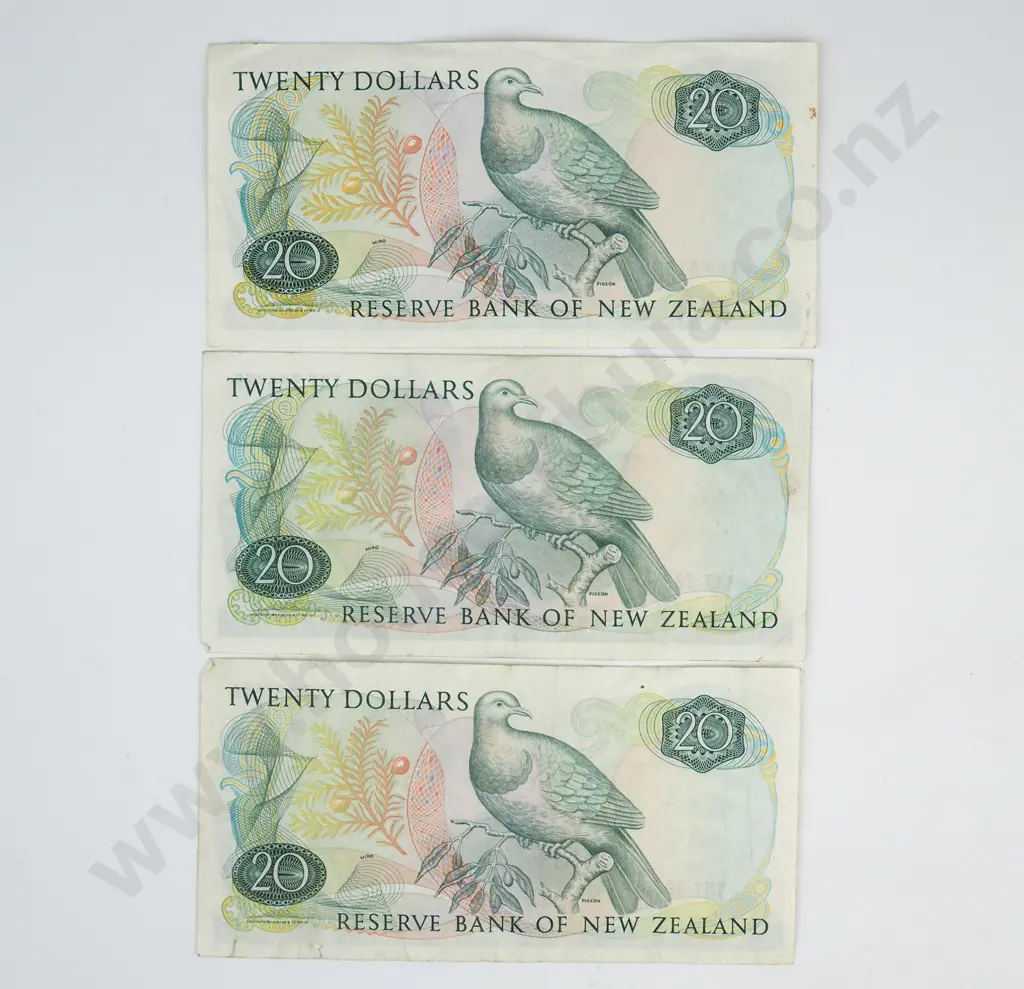 Three New Zealand Brash Paper Twenty Dollar Banknotes - Circulated Condition  Image 1++