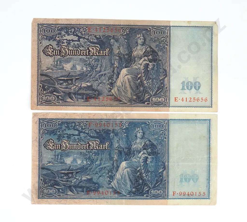 Two Imperial German 1910 100 Mark Banknotes  Image 1++