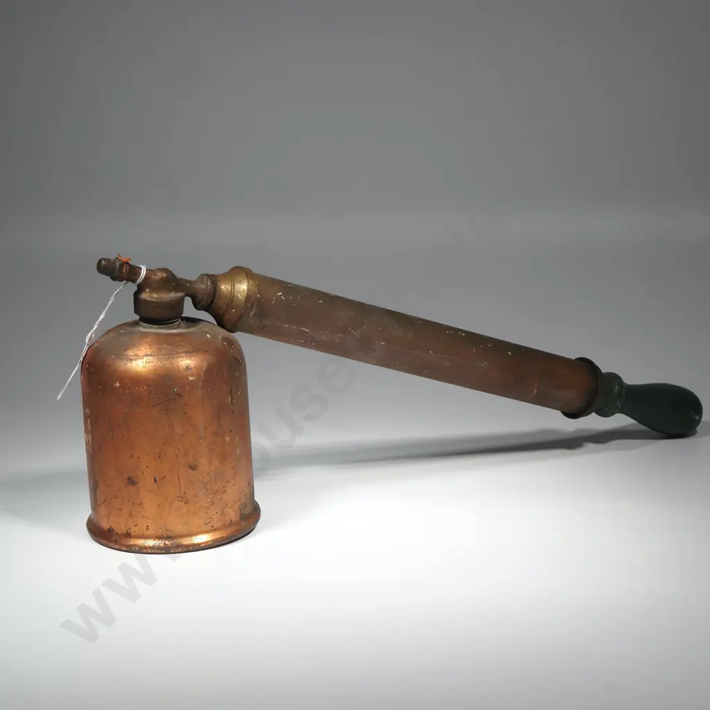 Vintage Copper & Brass Bug Sprayer w Green Wooden Handle Image 1++