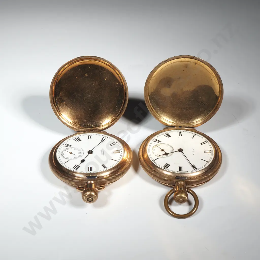 Two Gold Plated Pocket Watches - Elgin & Waltham Image 1++