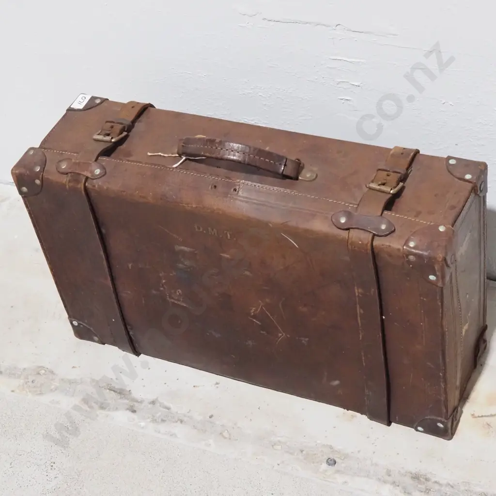 Antique Brown Leather Suitcase Image 1++