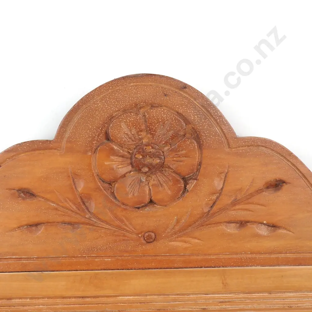 Country Style Timber Framed Wall Mirror w Carved Floral Pediment Image 1++