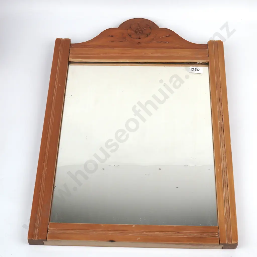 Country Style Timber Framed Wall Mirror w Carved Floral Pediment Image 1++