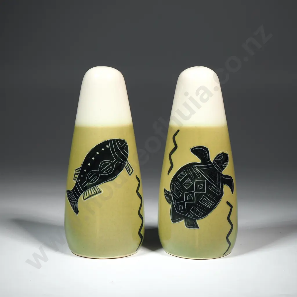 Australian Ceramic Salt & Pepper Shakers w Aboriginal Art Designs Image 1++