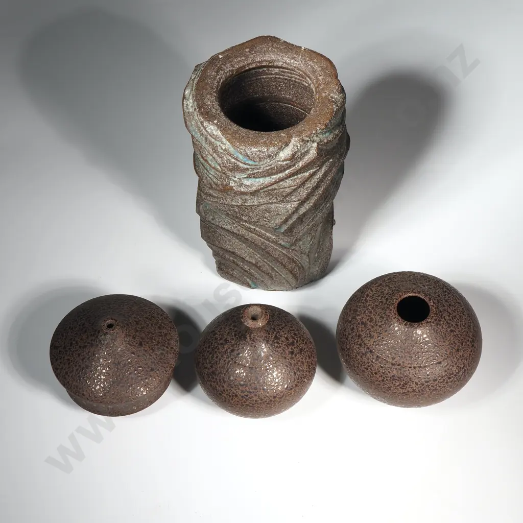 Heavily Textured Cylindrical Pottery Vase - Possibly Aina Apse Image 1++