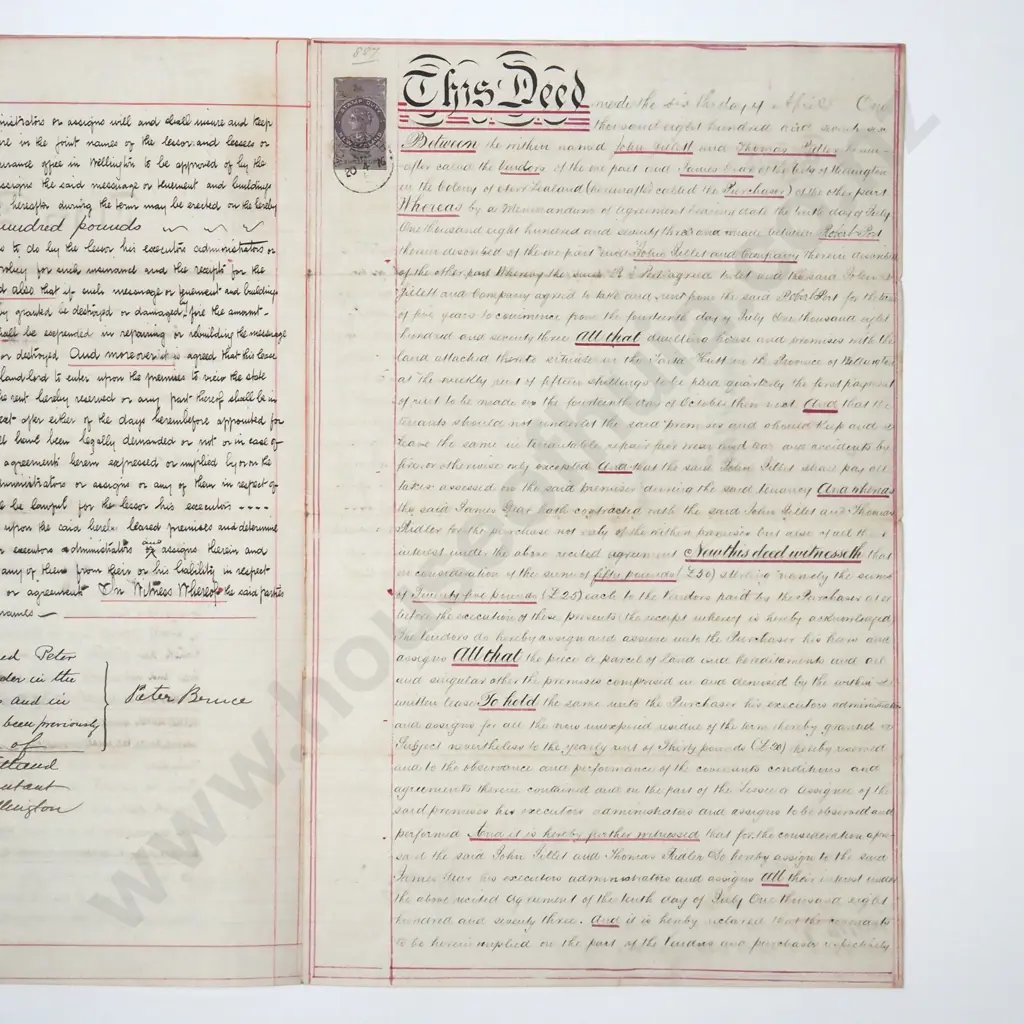 Deed - Wellington New Zealand - 1873 Image 1++